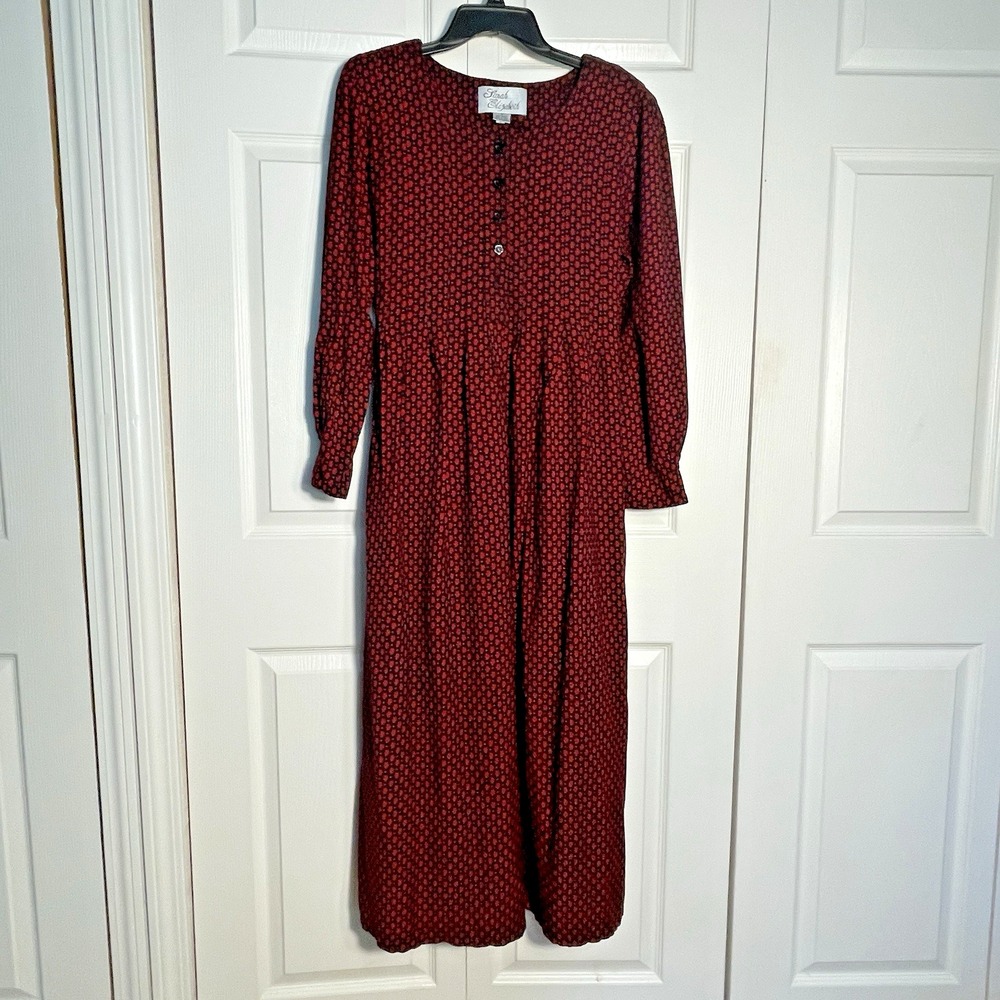 Vintage Sarah Elizabeth Dress Women‎ 16 Black Red 90s Geometric Long Sleeve Maxi